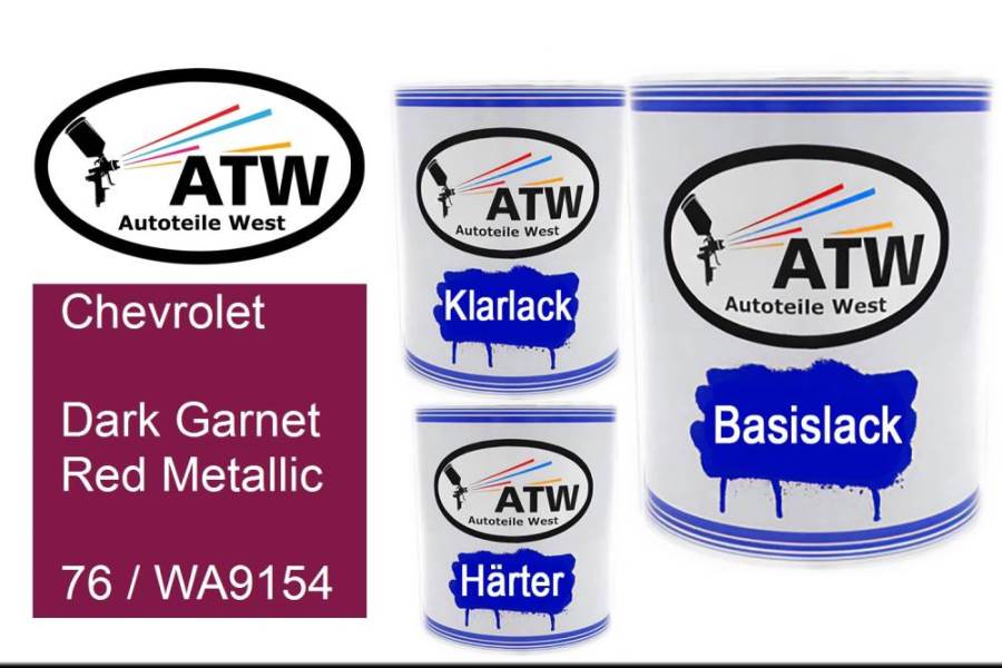 Chevrolet, Dark Garnet Red Metallic, 76 / WA9154: 1L Lackdose + 1L Klarlack + 500ml Härter - Set, von ATW Autoteile West.